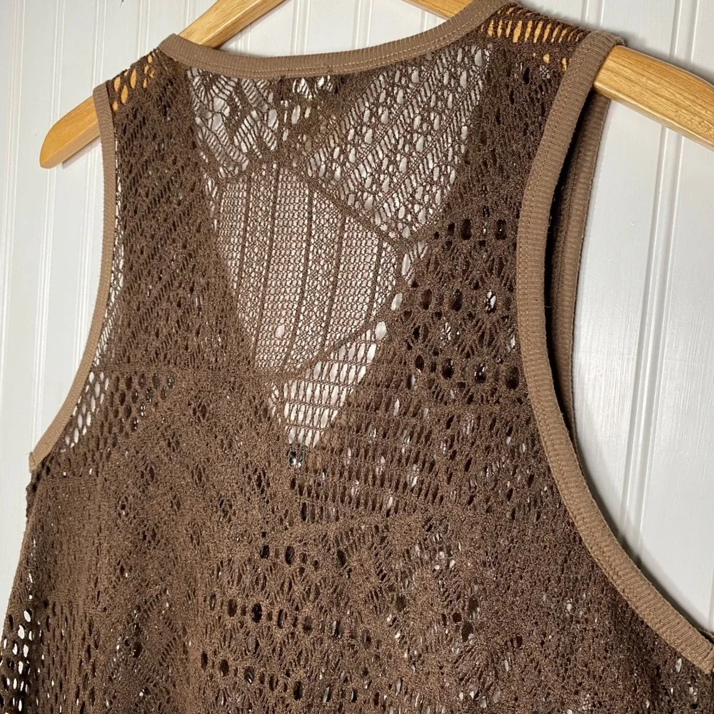 Lily by Firmiana Whimsigoth Brown Crochet Knit Vest Boho Longline Goblincore - L